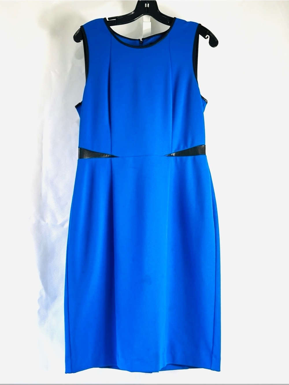 Karl Lagerfeld Women’s Size 8 Blue Sleeveless Black Leather Trim Zip Up Dress